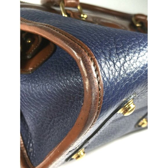 Dooney & Bourke Vtg Blue Leather Brown Trim Satchel Shoulder Bag – Made In USA - Picture 9 of 12
